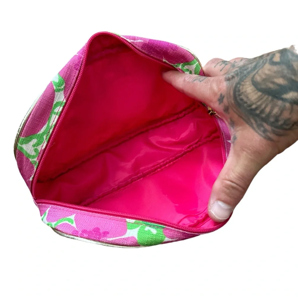 Lilly Pulitzer Estee Lauder Cosmetic Bag Floral Print‎ Pink And Green Makeup Bag